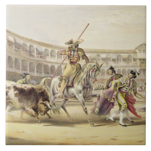 Stier, der einen Picador, 1865 (Farbe, auflädt Fliese (Vorderseite)