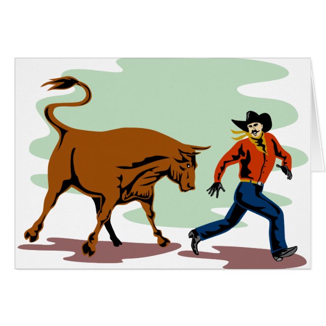 Stier, der Rodeocowboy jagt (Vorderseite (Horizontal))