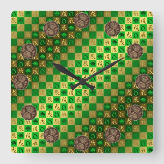 Stier & Erde-Drache Quadratische Wanduhr (Vorderseite)