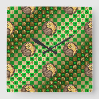 Stier & Feuer-Ratte Quadratische Wanduhr