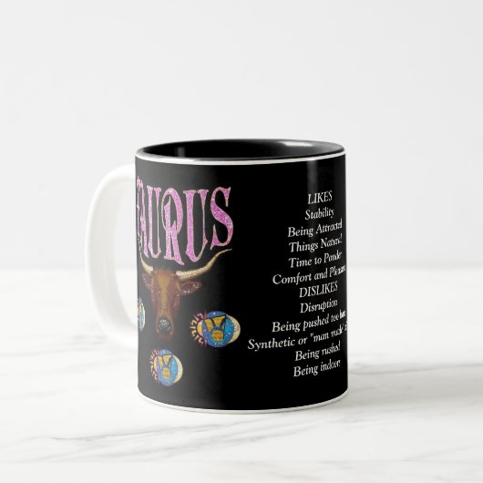 Stier-Geburts-Zeichen-Tierkreis-Tasse Zweifarbige Tasse (Vorderseite Links)