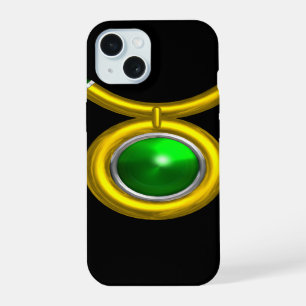 STIER /GOLD,GRÜNER SMARAGD-STERNZEICHEN-SCHMUCK iPhone 15 HÜLLE