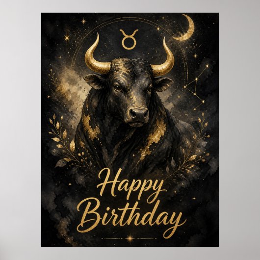 Stier Happy Birthday Sternzeichen Design Poster (Vorne)