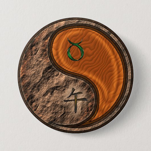 Stier & Holzpferd Button (Vorderseite)
