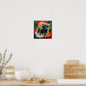 Stier im Angriff in Flammen – Abstrakt Poster (Küche)