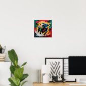 Stier im Angriff in Flammen – Abstrakt Poster (Heimbüro)