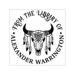 Stier-Kuh-Schädel Federn Bibliotheksbuch Name Permastempel