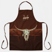 Stier Schädel Braun Land Monogram Rustikal Western Schürze (Vorderseite)