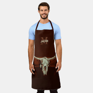 Stier Schädel Braun Land Monogram Rustikal Western Schürze