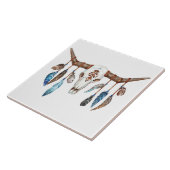 Stier-Schädel mit Federhintergrund Fliese (Seite)