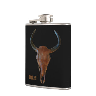 Stier-Schädel mit Ihren Initialen Flachmann
