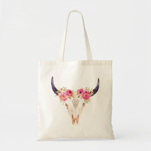 Stier-Schädel mit rosa Blumen Tragetasche
