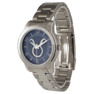 Stier-Sternzeichen-Dekor Navy Blau Carbon-Dial Armbanduhr