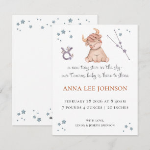 Stier-Sternzeichen-Geburtsankündigung Feiertagskarte