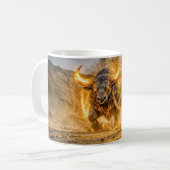 Stier-Sternzeichen mit Krieger führt ein feuriges Kaffeetasse (Vorderseite Links)