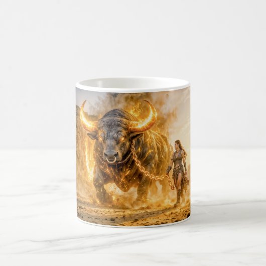 Stier-Sternzeichen mit Krieger führt ein feuriges Kaffeetasse (Mittel)