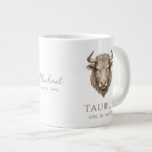 Stier-Sternzeichen personalisierter Name & Geburts Jumbo-Tasse (Vorderseite Rechts)