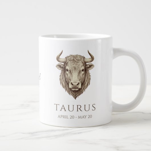 Stier-Sternzeichen personalisierter Name & Geburts Jumbo-Tasse (Rechts)