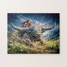Stier-Sternzeichen reitet auf einem mystischen geh Puzzle
