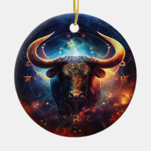 Stier-Sternzeichen Wasserfarben-Design Keramik Ornament