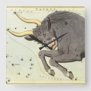 Stier Taurus, Vintage Konstellation Urania's Spieg Quadratische Wanduhr