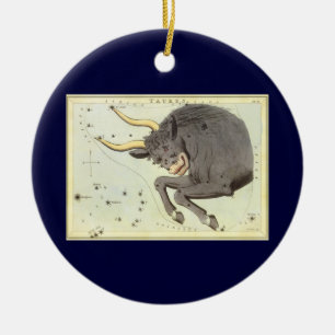 Stier Taurus, Vintage-Sternbild Urania's Spiegel Keramik Ornament
