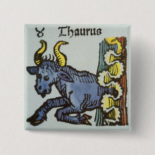 Stier Taurus, Vintage Zeichen des Zodiak Button