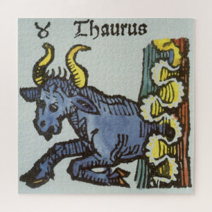 Stier Taurus, Vintage Zeichen des Zodiak Puzzle