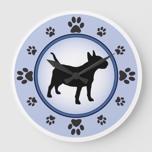 Stier-Terrier-Silhouette Große Wanduhr (Vorderseite)
