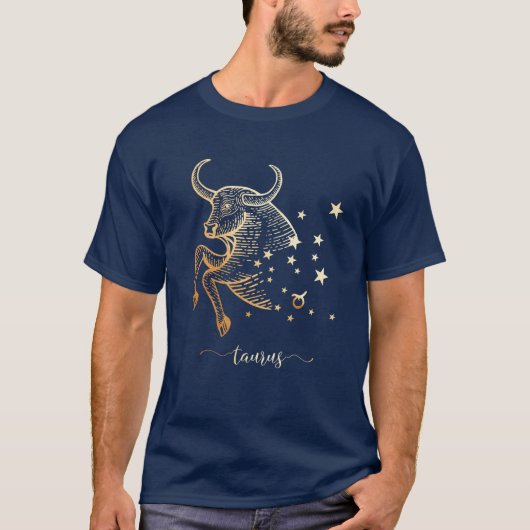 Stier-Tierkreis-Goldeinfarbiger grafischer T - T-Shirt (Vorderseite)