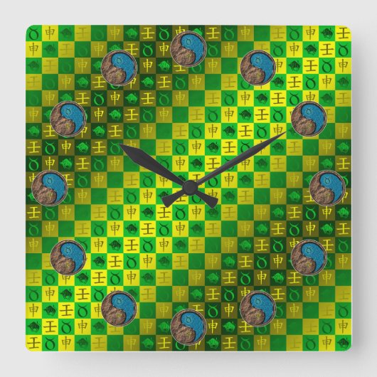 Stier & Wasser-Affe Quadratische Wanduhr (Vorderseite)