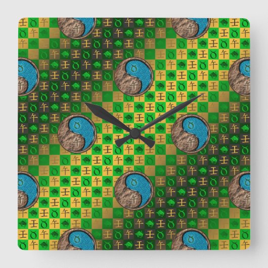 Stier & Wasserpferd Quadratische Wanduhr (Vorderseite)