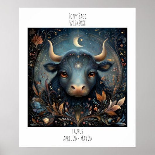Stier-Zodiac-Astrologie-Name & Geburtstag Poster (Vorne)