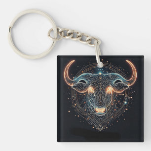 Stier-Zodiac-Bulle mit leuchtenden geometrischen L Schlüsselanhänger