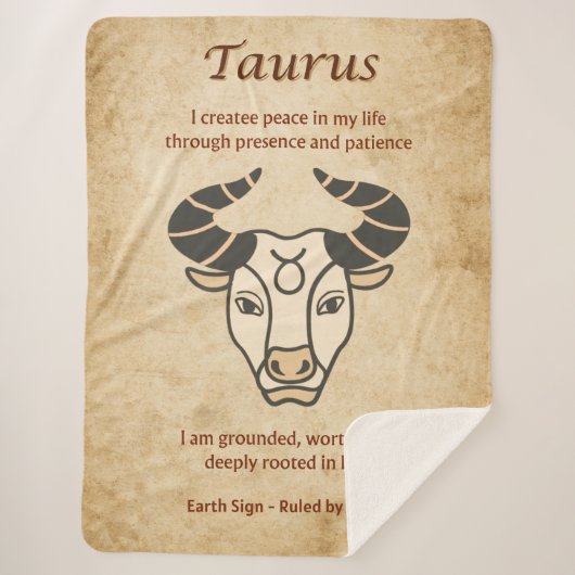 Stier-Zodiac-Design mit erdigen Affirmationen Sherpadecke (Vorderseite)
