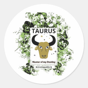 Stier-Zodiac-Meister des Schicksals Florale Kunst Runder Aufkleber