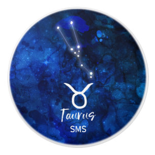 Stier Zodiac Sternbild Blau Galaxie Monogramm Keramikknauf