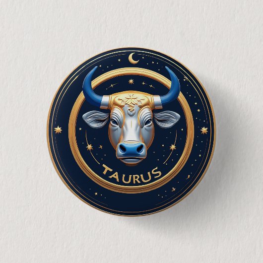 Stier-Zodiac-Stier-Emblem mit goldenem Ring Button (Vorderseite)