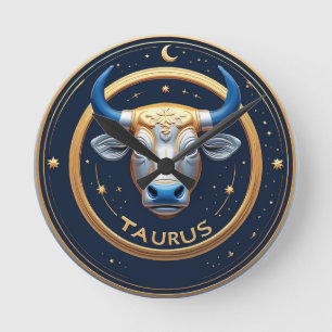 Stier-Zodiac-Stier-Emblem mit goldenem Ring Runde Wanduhr