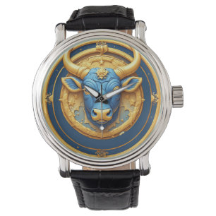 Stier-Zodiac-Stieremblem mit goldenem Ring Armbanduhr