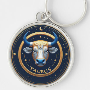 Stier-Zodiac-Stieremblem mit goldenem Ring Schlüsselanhänger