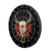 Stier-Zuckerschädel mit Roten Rosen auf Schwarzem Dartscheibe (Vorderseite rechts)