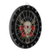 Stier-Zuckerschädel mit Roten Rosen auf Schwarzem Dartscheibe (Vorderseite Links)