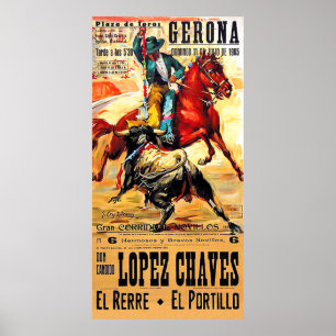 Stierkampf in Gerona, Spanien, Corrida, vintage Re Poster
