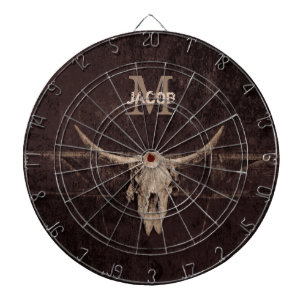 Stierschädel Western Braun Beige Alt Rustikal Mono Dartscheibe