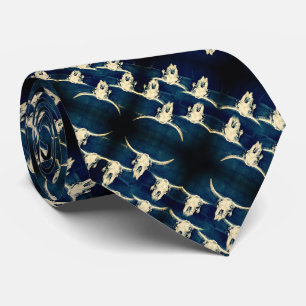 Stierschädel Western Country Indigo Blau Rustikal Krawatte