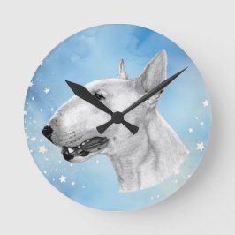 Stift Bull Terrier zeichnend Runde Wanduhr