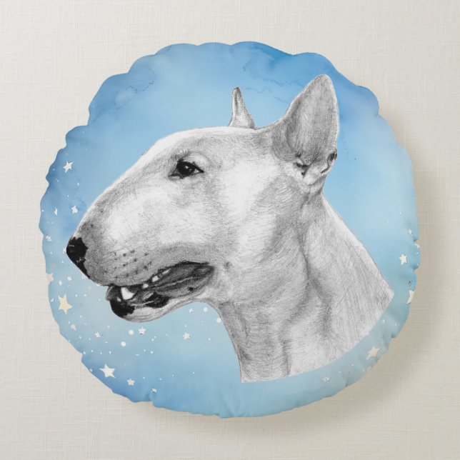 Stift Bull Terrier zeichnend Rundes Kissen (Vorderseite)