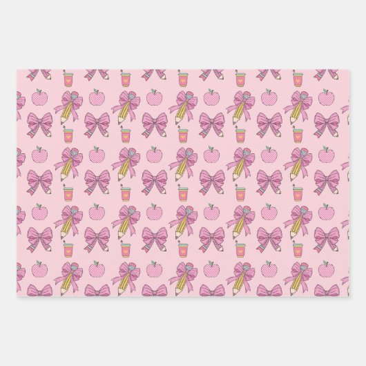 Stift Coquette Bow Muster Geschenkpapier Set (Vorderseite 2)