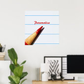 Stift des roten Lehrers auf gestrichenem Papier mi Poster (Heimbüro)